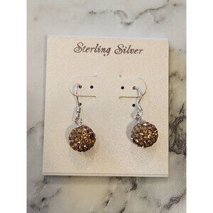 Sterling Silver Dangle Earrings With Brown Crystal Ball Beads